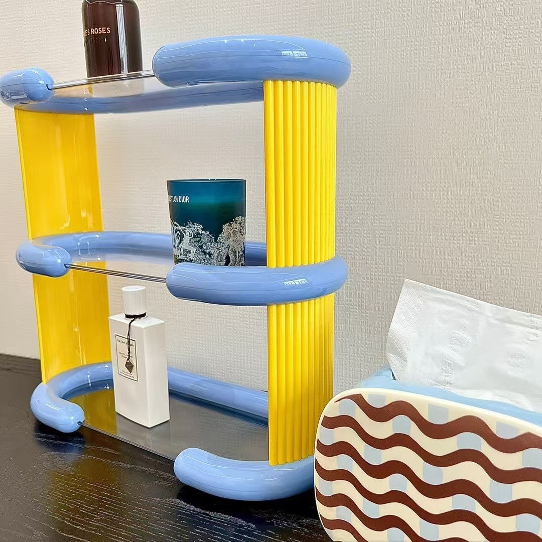Trendy Dopamine Cup Holder with Multi-Layer Contrast Color Storage Rack