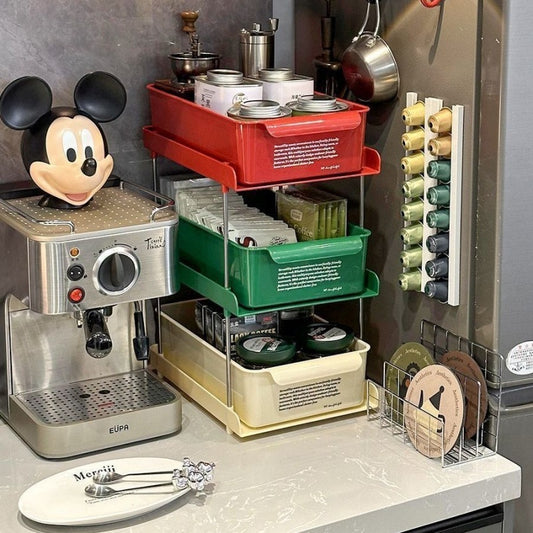 Space-Saving Coffee Corner Rack – Desktop Drawer Storage for Office