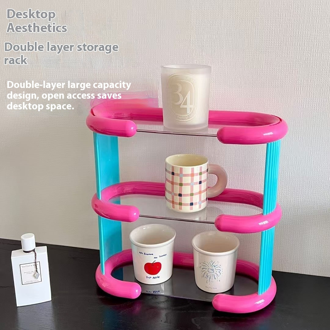 Trendy Dopamine Cup Holder with Multi-Layer Contrast Color Storage Rack