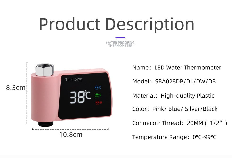 Plastic Shower Faucet with Built-in Water Thermometer – No Power Needed