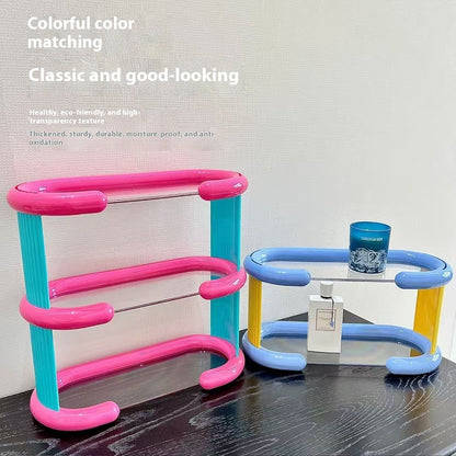 Trendy Dopamine Cup Holder with Multi-Layer Contrast Color Storage Rack