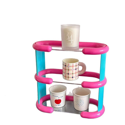 Trendy Dopamine Cup Holder with Multi-Layer Contrast Color Storage Rack