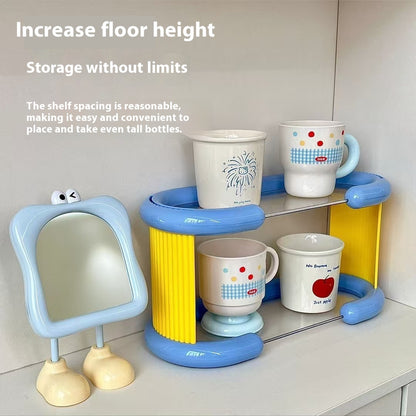 Trendy Dopamine Cup Holder with Multi-Layer Contrast Color Storage Rack